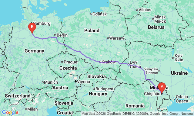 Карта маршруту Кишинів - Целле