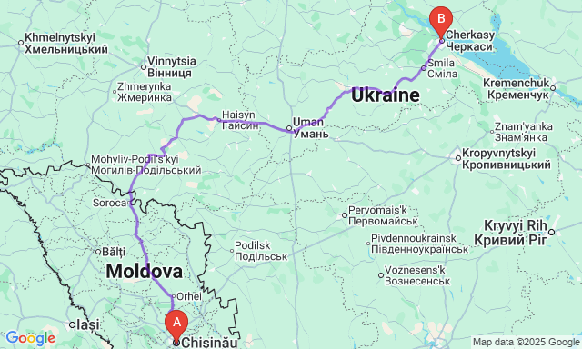 Карта маршруту Кишинів - Черкаси