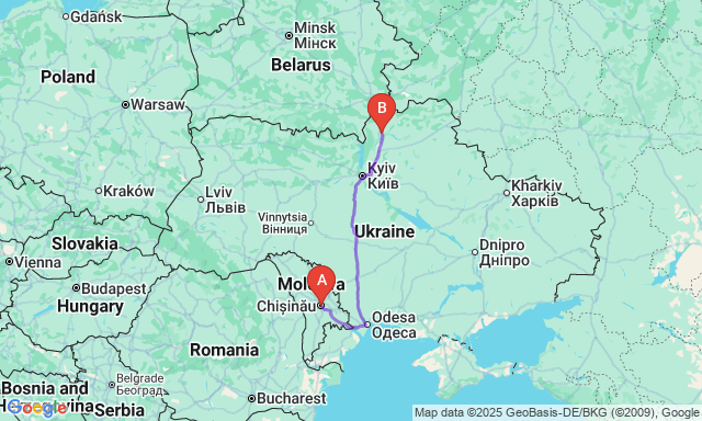 Карта маршруту Кишинів - Чернігів