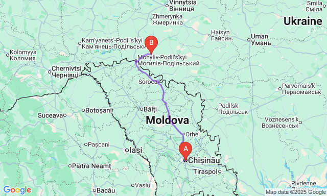 Карта маршруту Кишинів - Чернівці