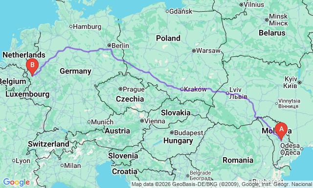 Route map Chișinău - Düren