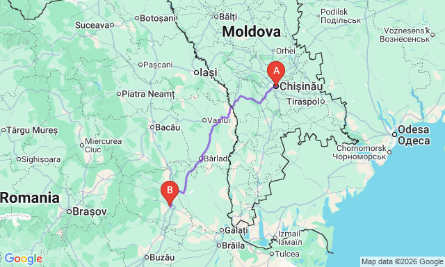 Route map Chișinău - Focşani