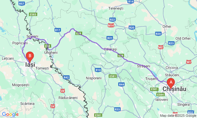 Карта маршруту Кишинів - Ясси