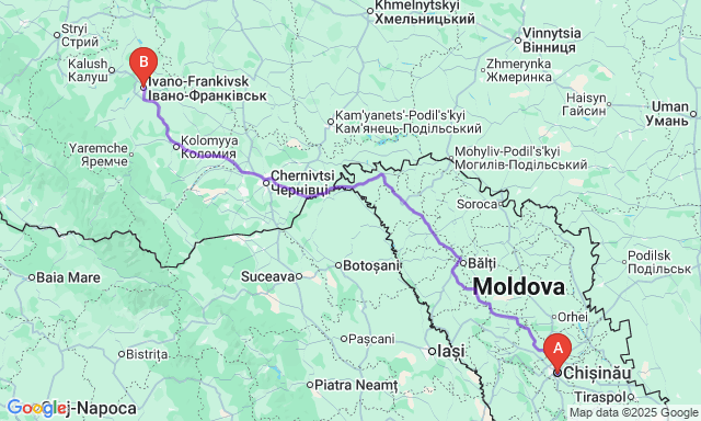 Карта маршруту Кишинів - Івано-Франківськ