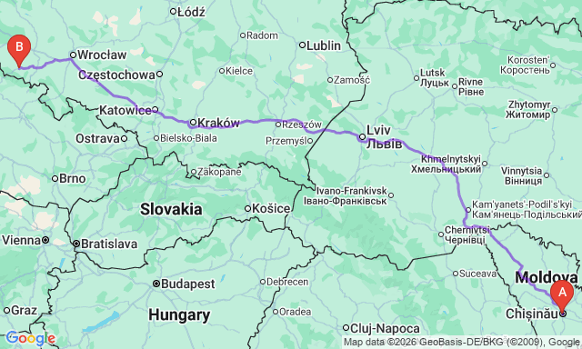 Route map Chișinău - Jelenia Góra