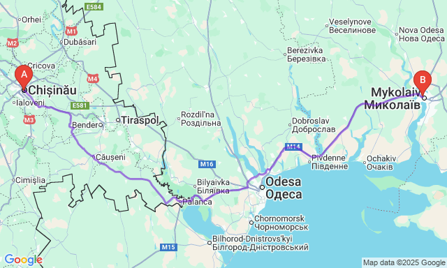 Карта маршруту Кишинів - Миколаїв