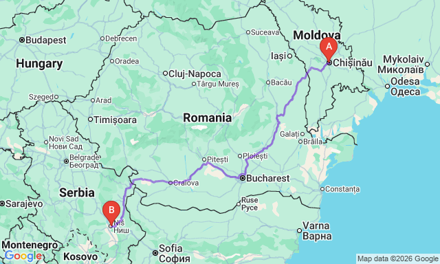 Карта маршруту Кишинів - Ниш