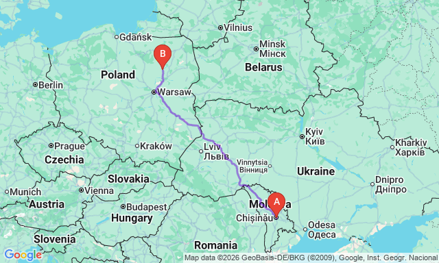 Карта маршрута Кишинёв - Остроленка