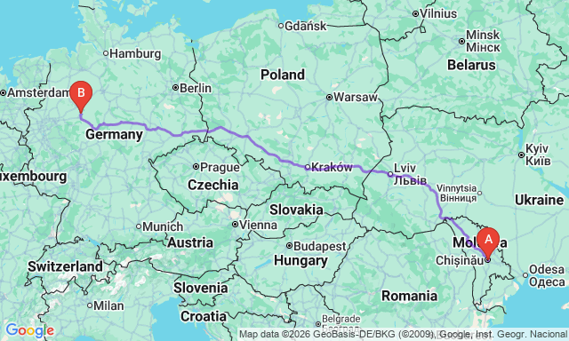 Карта маршруту Кишинів - Падерборн