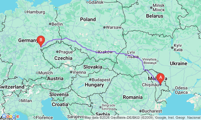 Карта маршруту Кишинів - Плауен