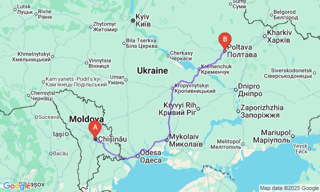 Карта маршруту Кишинів - Полтава