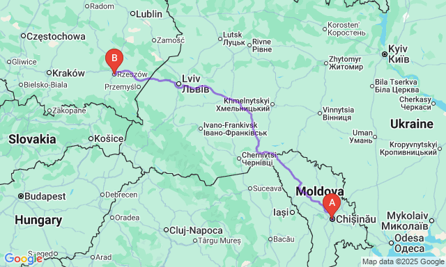 Карта маршруту Кишинів - Ряшів