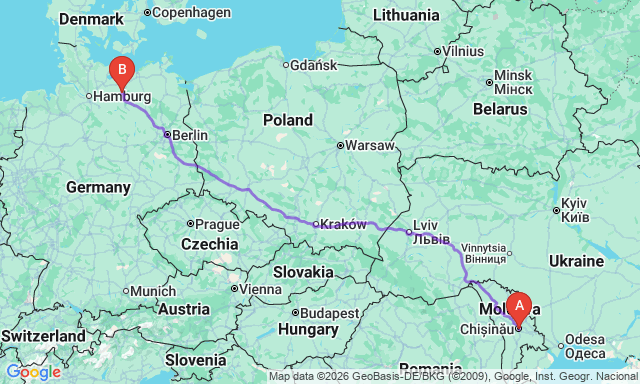 Карта маршруту Кишинів - Шверін