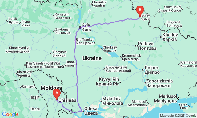 Карта маршруту Кишинів - Суми