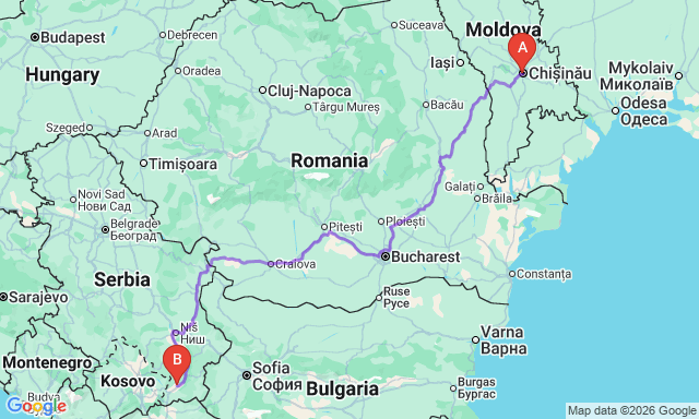 Route map Chișinău - Vranje
