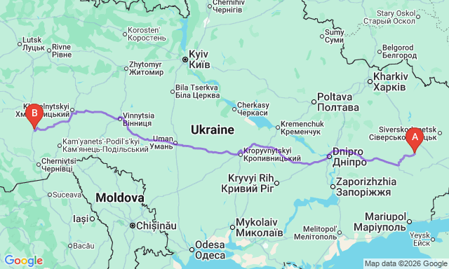 Карта маршруту Чортків - Костянтинівка