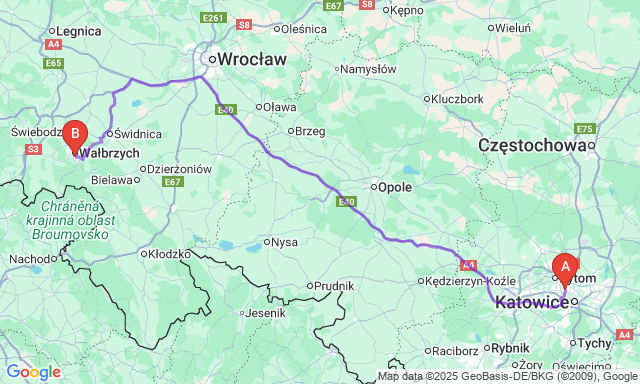 Route map Chorzów - Wałbrzych