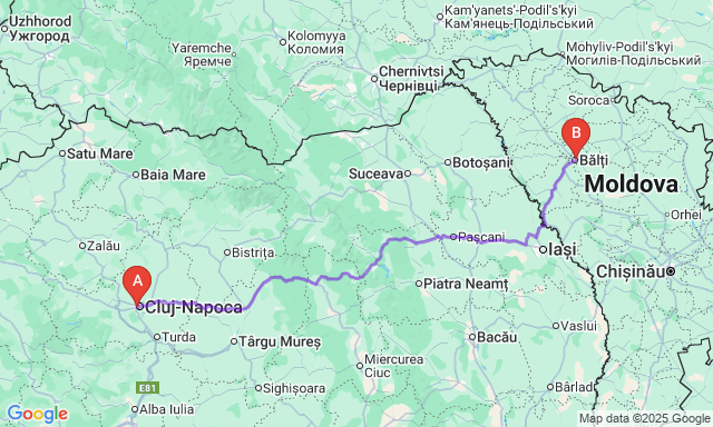 Карта маршруту Клуж-Напока - Бєльці