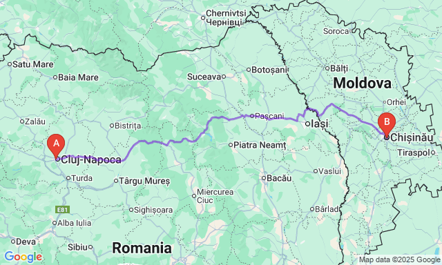 Карта маршруту Клуж-Напока - Кишинів