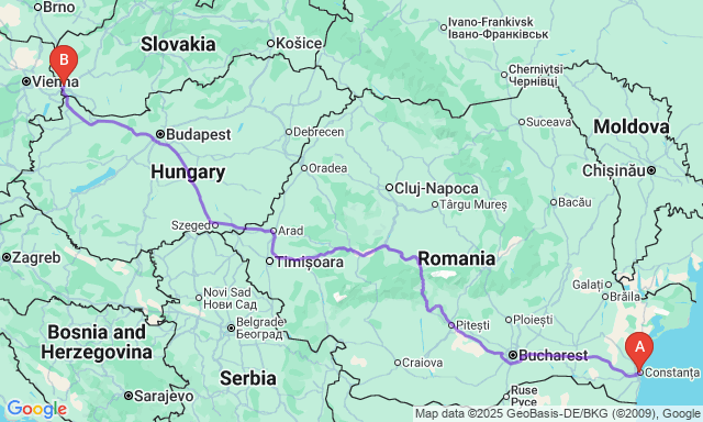 Route map Constanţa - Bratislava