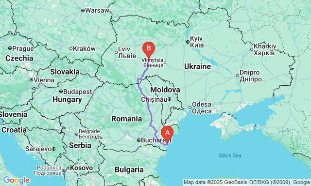 Карта маршруту Констанца - Хмельницький