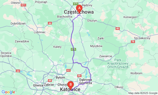 Карта маршрута Ченстохова - Катовице