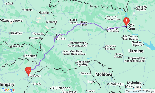 Карта маршруту Debrecen - Київ