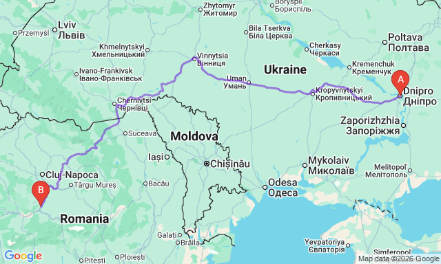 Карта маршруту Дніпро - Алба-Юлія