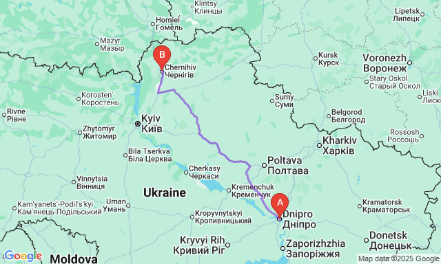 Карта маршруту Дніпро - Чернігів