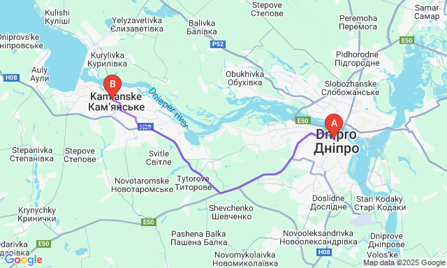 Карта маршруту Дніпро - Кам'янське