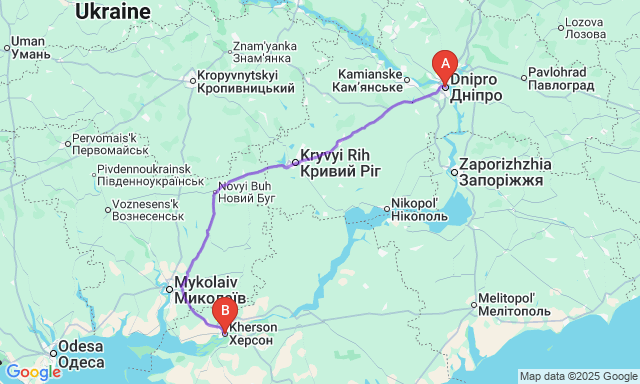Карта маршруту Дніпро - Херсон