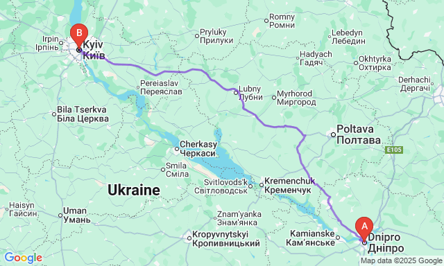 Карта маршруту Дніпро - Київ