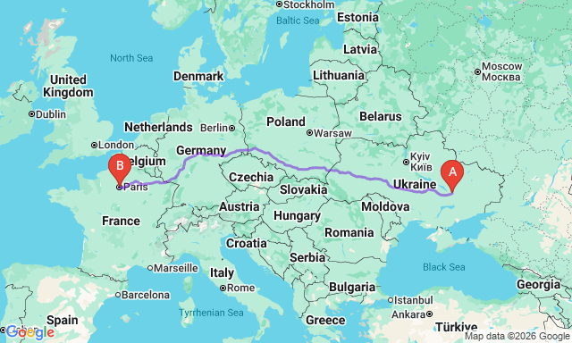 Карта маршруту Дніпро - Париж