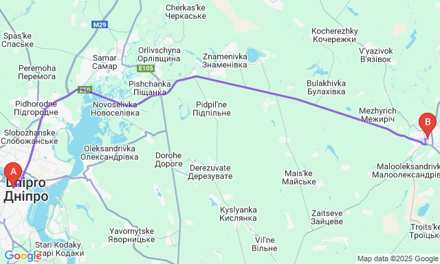 Карта маршруту Дніпро - Павлоград