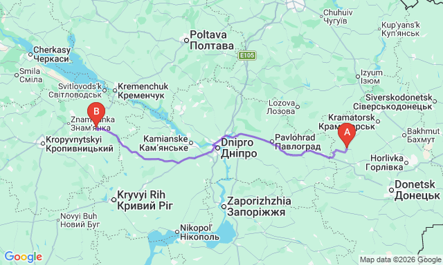 Карта маршрута Доброполье - Александрия
