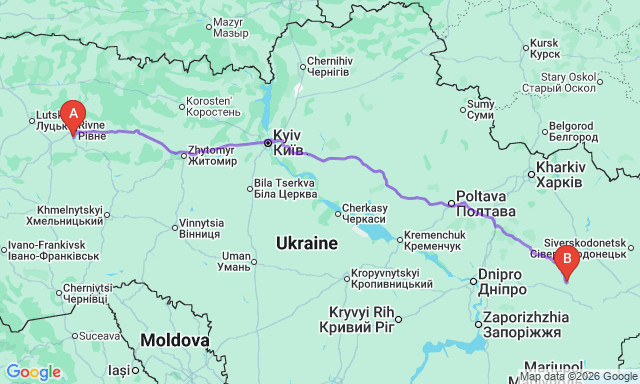 Карта маршрута Доброполье - Здолбунов