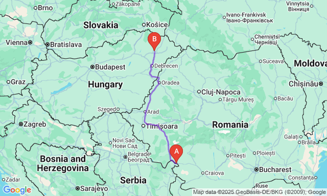 Route map Drobeta-Turnu Severin - Nyíregyháza