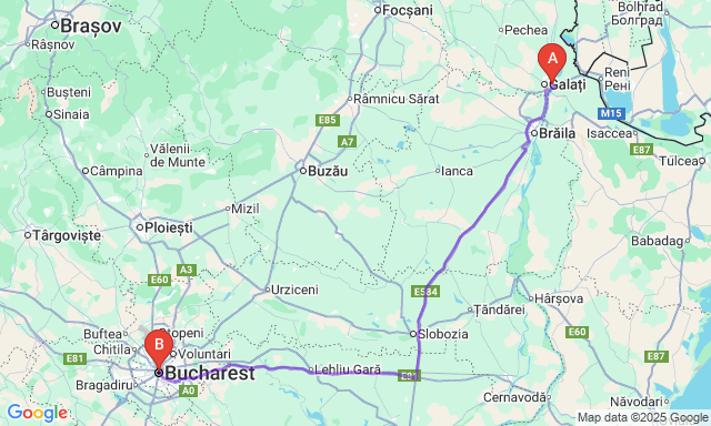 Route map Galaţi - Bucharest