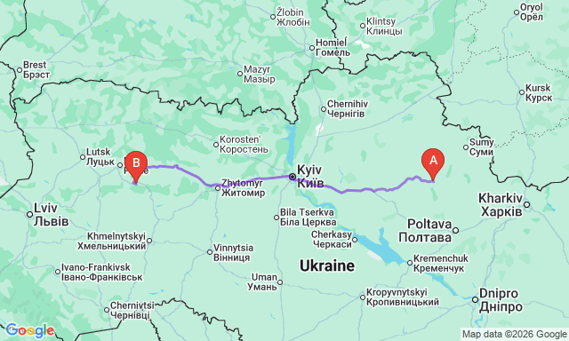 Карта маршруту Гадяч - Нетішин