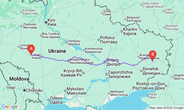 Route map Haisyn - Brianka