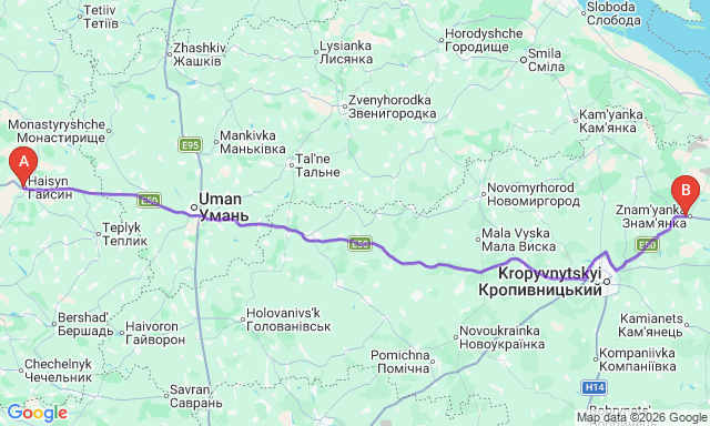 Карта маршруту Гайсин - Знам’янка