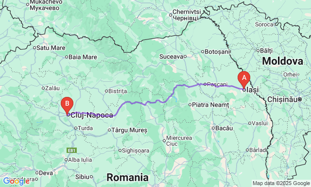Карта маршруту Ясси - Клуж-Напока