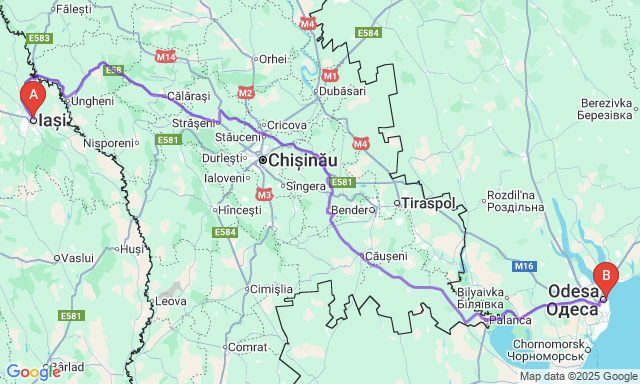 Карта маршруту Ясси - Одеса