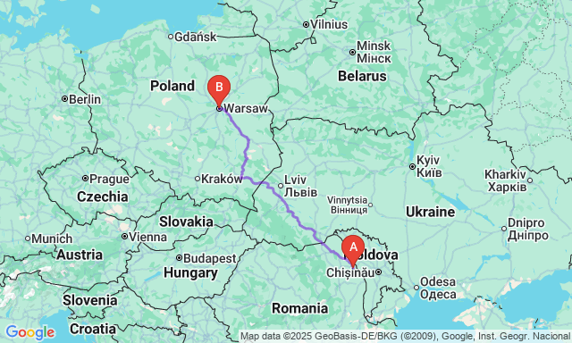 Карта маршруту Ясси - Варшава