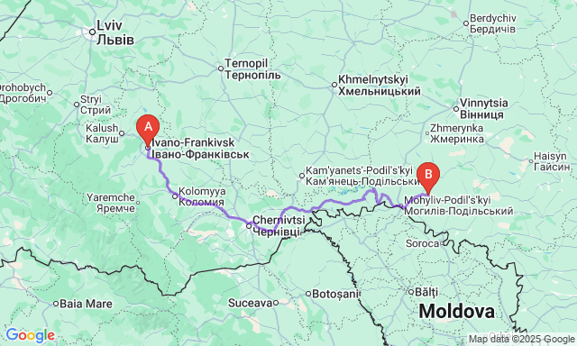 Карта маршруту Івано-Франківськ - Чернівці
