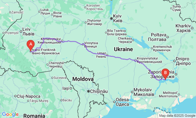 Карта маршруту Івано-Франківськ - Нікополь