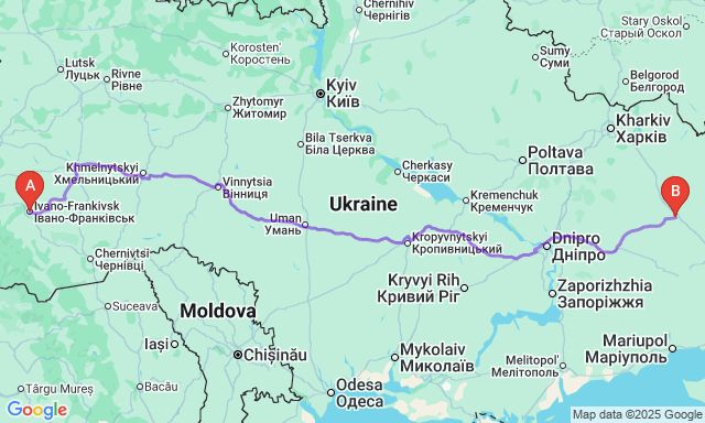 Карта маршруту Івано-Франківськ - Слов'янськ