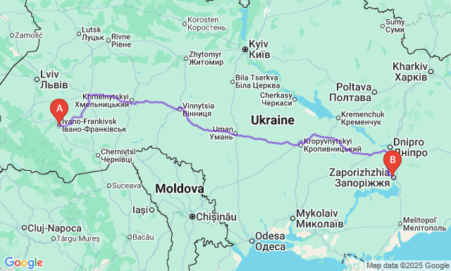 Карта маршруту Івано-Франківськ - Запоріжжя