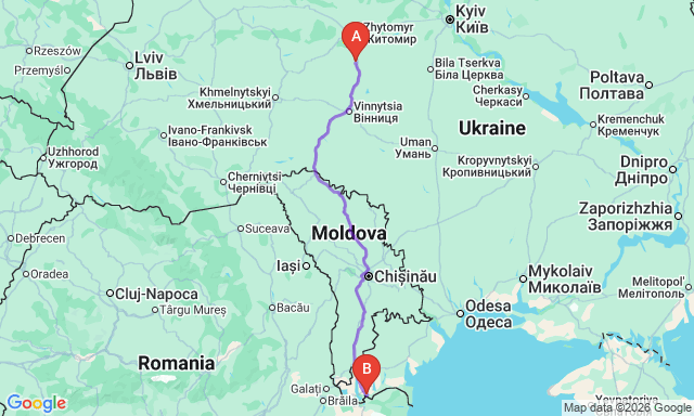 Карта маршрута Измаил - Бердичев