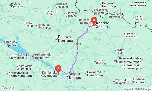 Карта маршруту Кам'янське - Харків